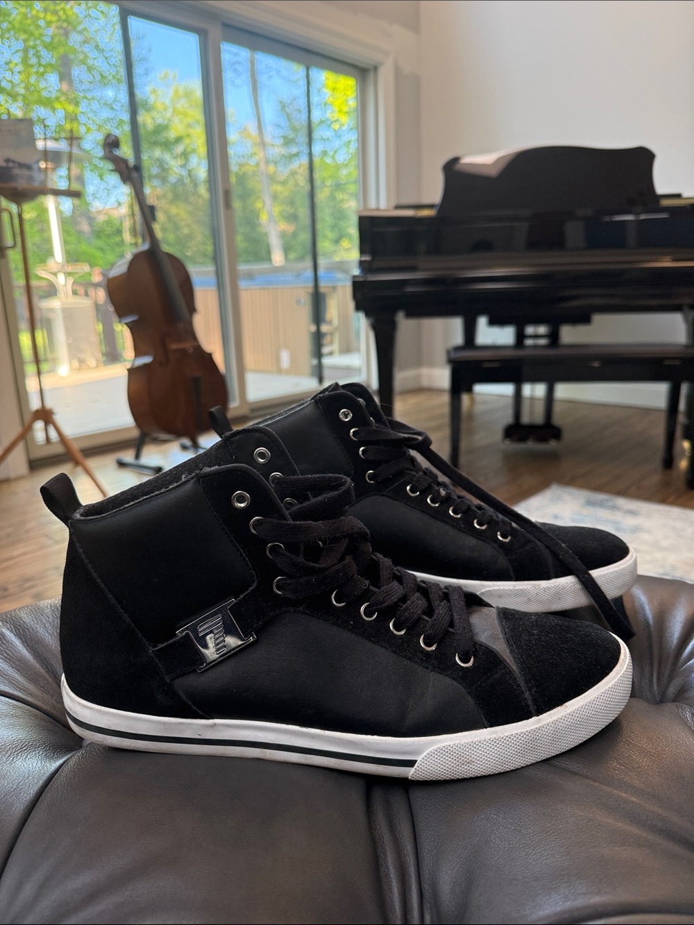Emporio Armani Black High-Top Sneakers with White Sole